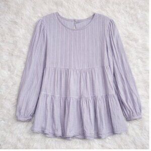 American Eagle Lavender Tiered Babydoll Blouse Size M | Open Back Boho Top